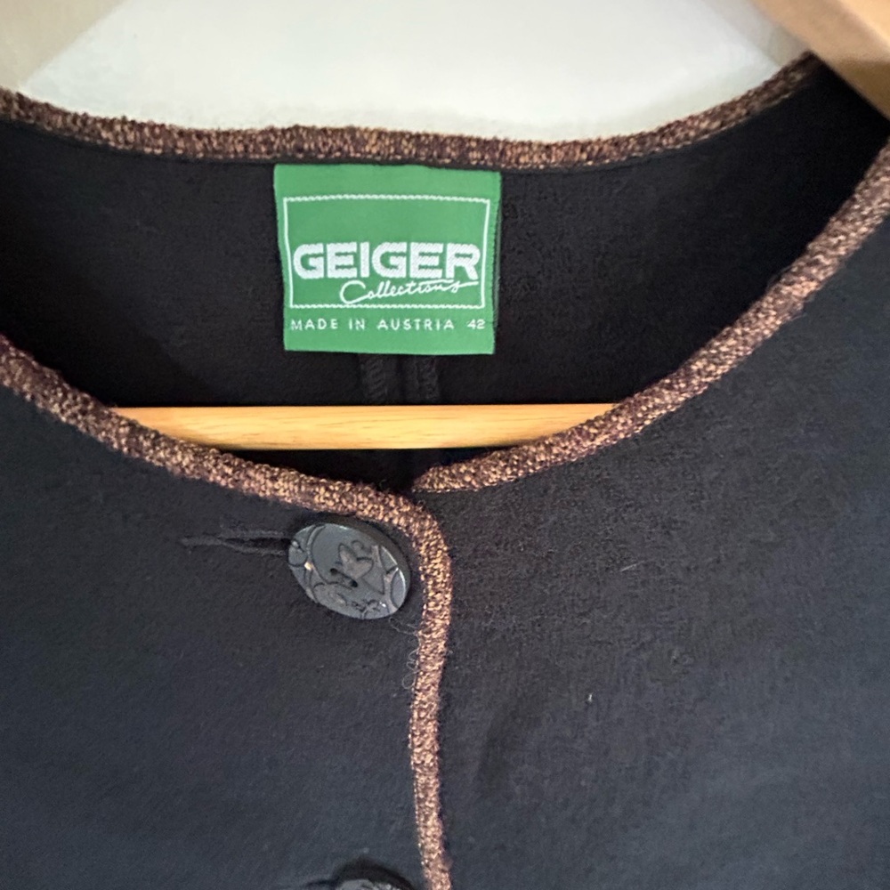 Women's Black Geiger Cardigan with Orange Trim - Picture 5 of 5